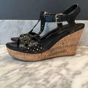 Naturalizer women’s black leather & cork wedge, sz 7